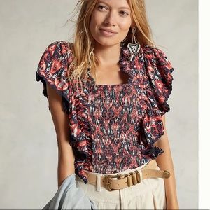 Anthropologie Let Me Be Smocked Crop Top
